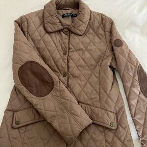 Ralph Lauren Quilted Barn Jacket with Vegan Leather Elbow Patches size M Petite